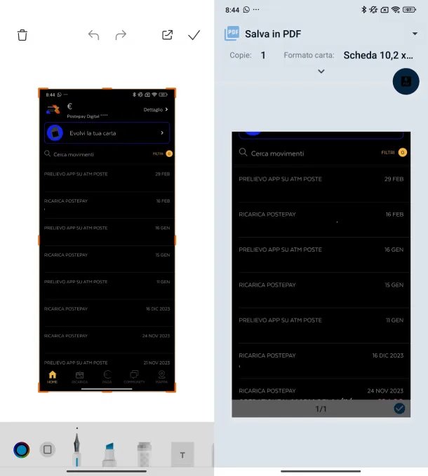 Salvataggio screenshot PDF