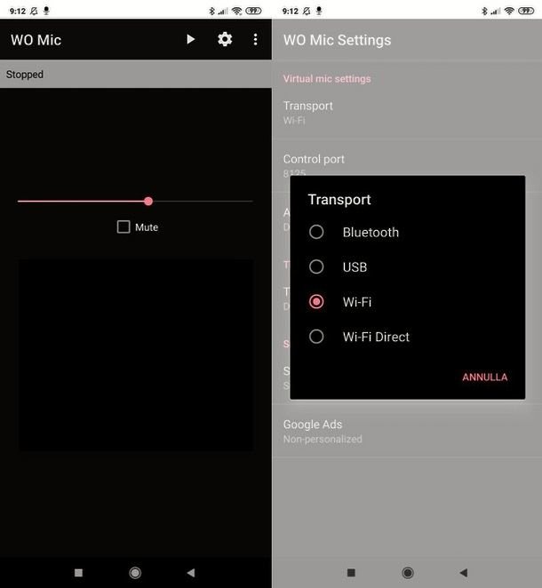 App WO Mic in azione su Android