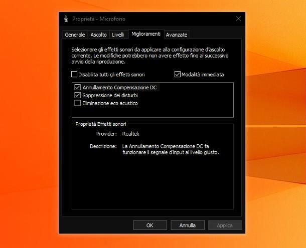 Livelli del microfono su Windows 10