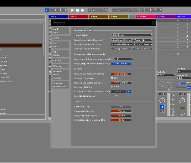 Impostazioni audio Ableton Live