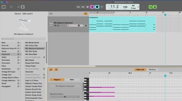 registrazione traccia MIDI su GarageBand Mac