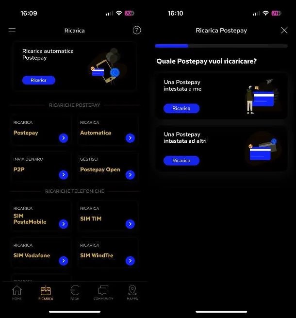 App PostePay per ricariche digitali