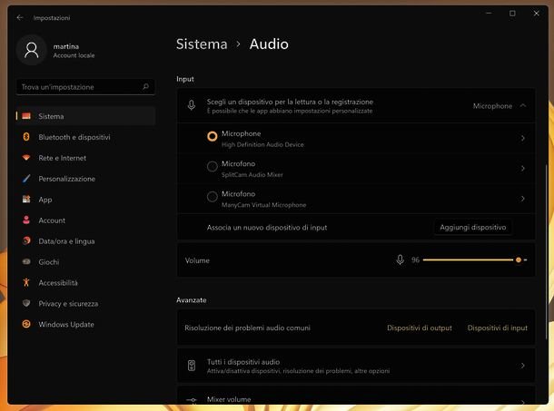 Impostazioni audio su Windows