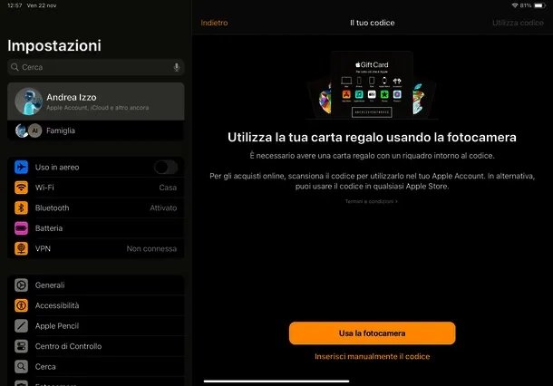 Riscattare Apple Gift Card da iPad