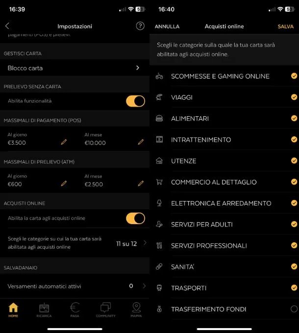 Disattivare acquisti online app Postepay