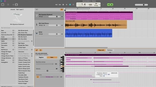 Editing traccia MIDI su GarageBand Mac