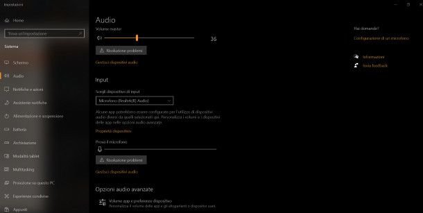 Impostazioni audio su Windows