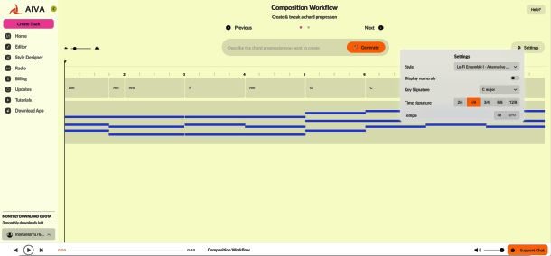 AIVA modalità From a chord progression