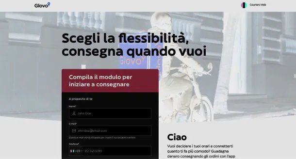 Pagina di candidatura Glovo
