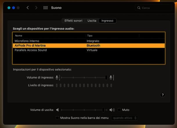 Regolazione del microfono su macOS