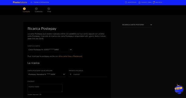 Trasferimento online Postepay