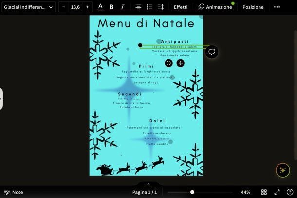 Menu natalizio su Canva