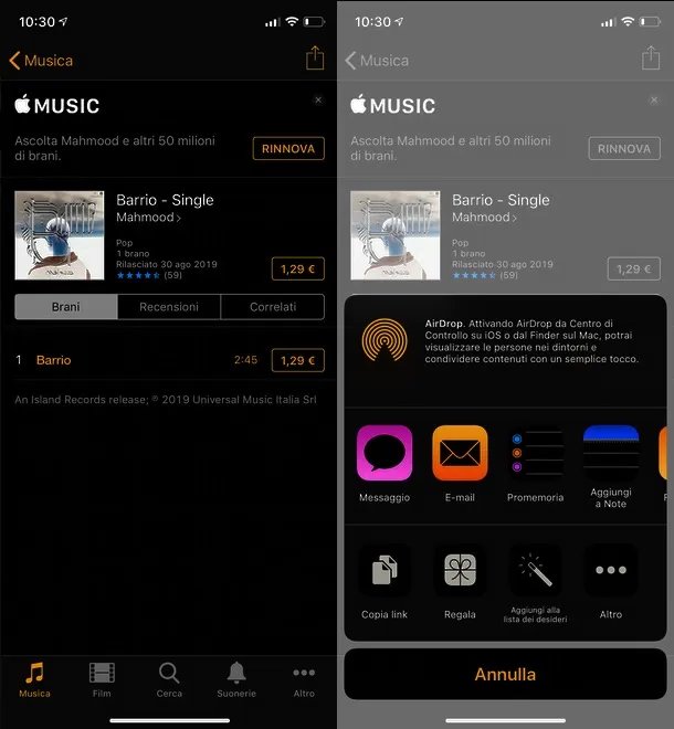 Regalare canzone iTunes con iPhone