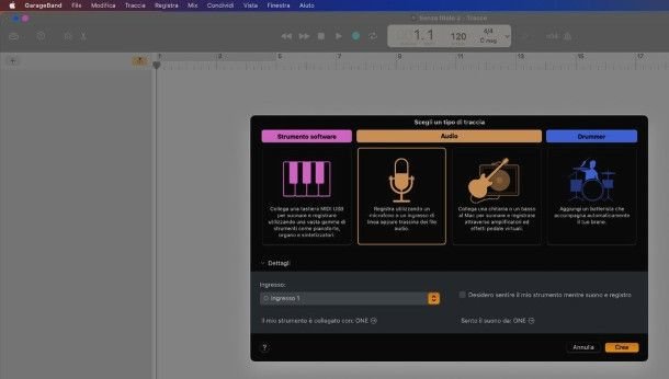 creazione progetto su GarageBand per Mac