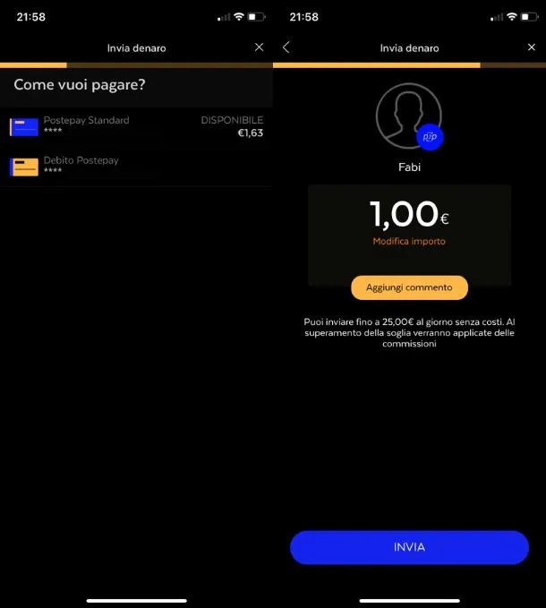 Pagamenti P2P con Postepay