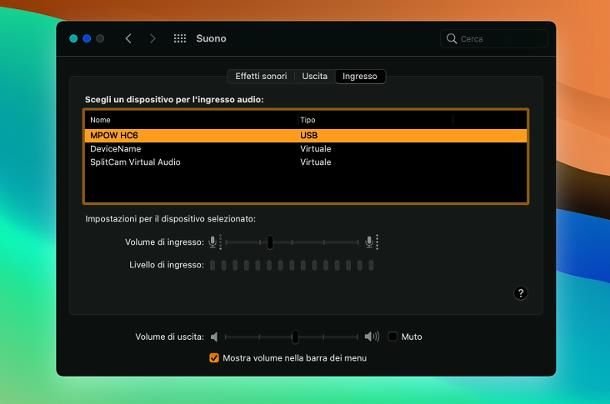 Impostazioni microfono su Mac