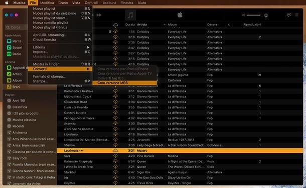 Convertire con iTunes