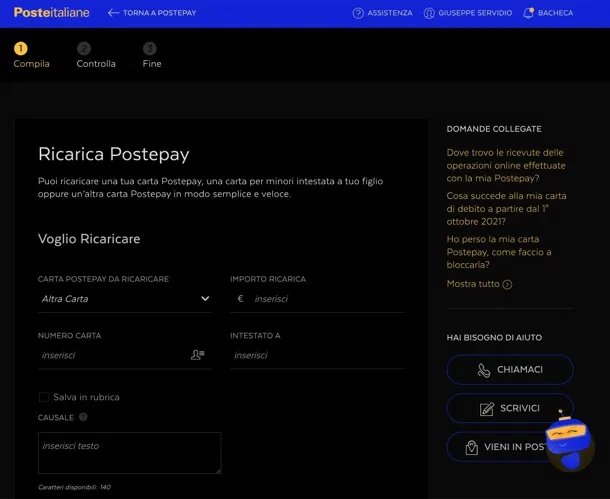Ricarica Postepay da PC