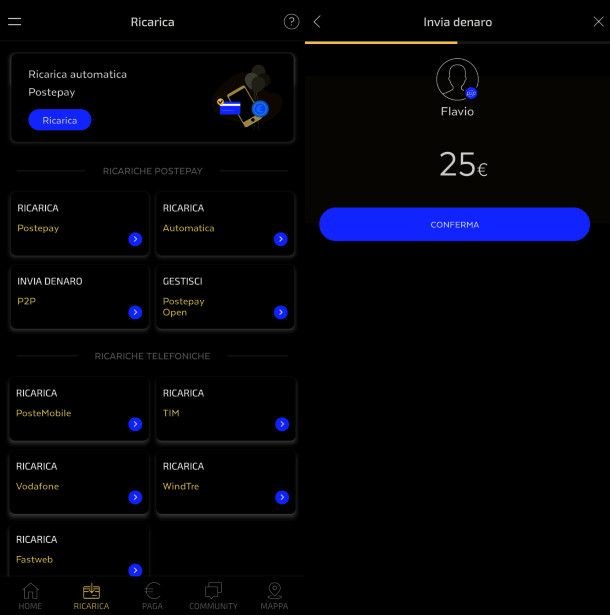 Trasferimento P2P Postepay