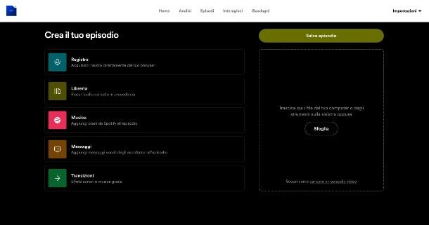 Creazione episodio Spotify